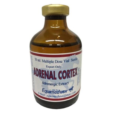 Adrenal Cortex 50mL veterinary product in labeled pharmaceutical packaging supplied by Equine Pharma World.