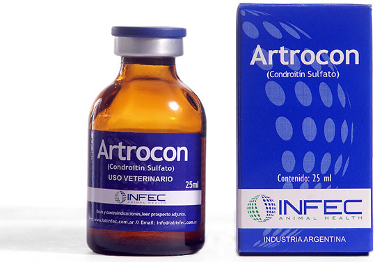 Analytical-grade Artrocon chondroitin sulfate injectable vial in a veterinary laboratory setting, supplied by Equine Pharma World. Analytical-grade Artrocon chondroitin sulfate injectable vial in a veterinary laboratory setting, supplied by Equine Pharma World.