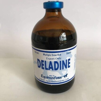 Deladine veterinary product in labeled pharmaceutical packaging supplied by Equine Pharma World.