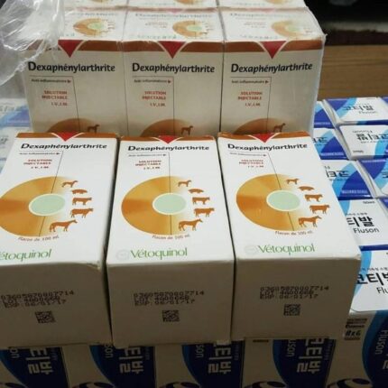 Dexaphenylarthrite veterinary product in labeled pharmaceutical packaging supplied by Equine Pharma World.