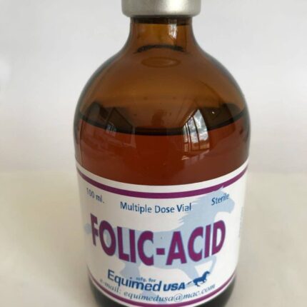 Analytical-grade Folic Acid equine supplement in a veterinary laboratory setting, supplied by Equine Pharma World.