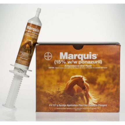 Marquis 15% w/w ponazuril antiprotozoal oral paste syringe for equine EPM treatment, supplied by Equine Pharma World.